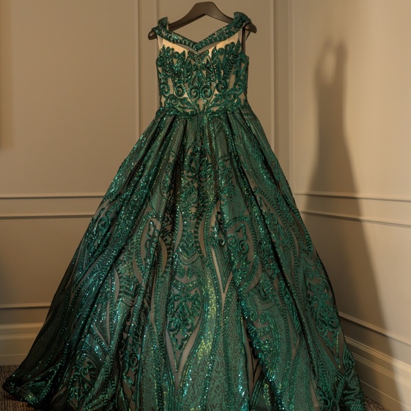Beautiful Green Gown Bridal Princess Style Gown - Evening Dress - Picture 2 of 6